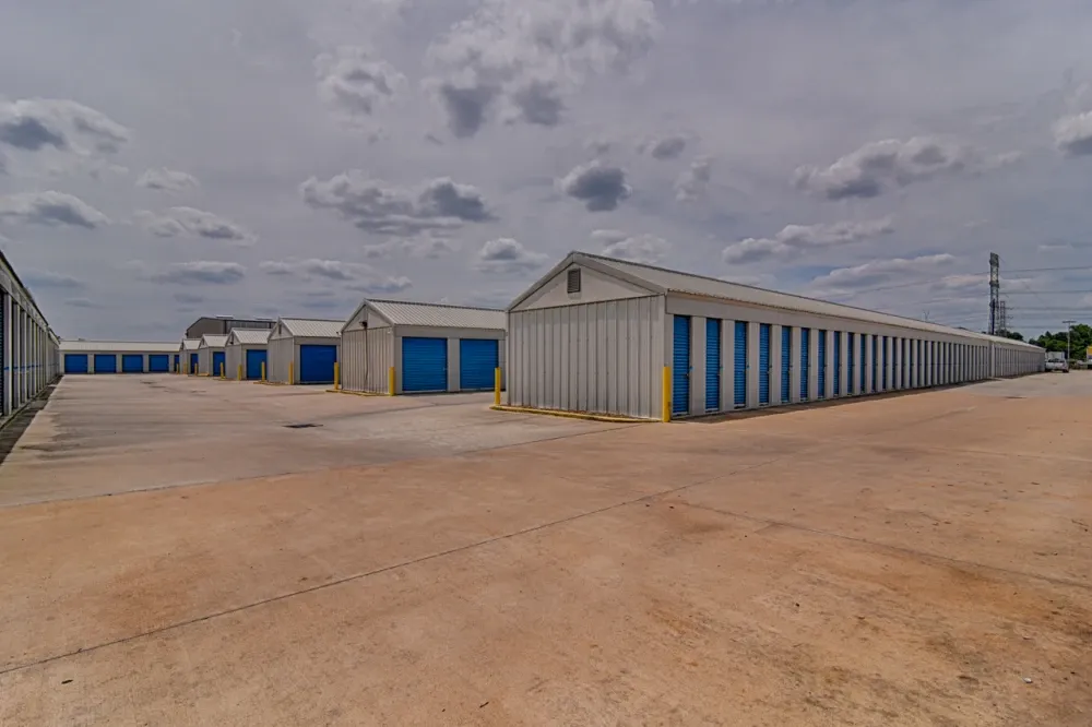 Rows of outdoor, drive-up storage buildings at My Storage.