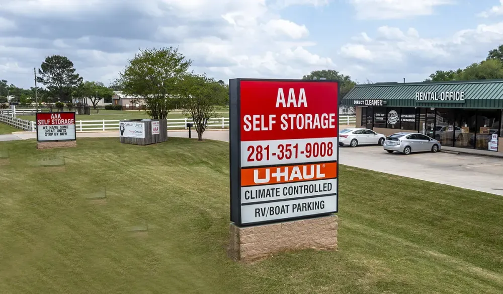 AAA Self Storage signage by the main road.