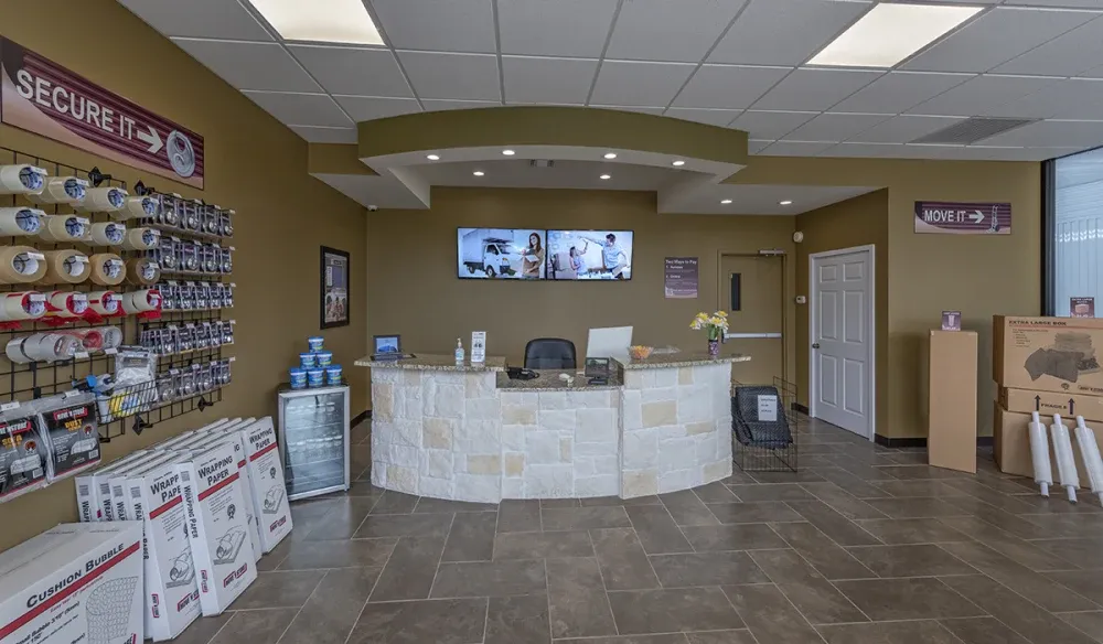 AAA Self Storage front office lobby area with packing supplies.