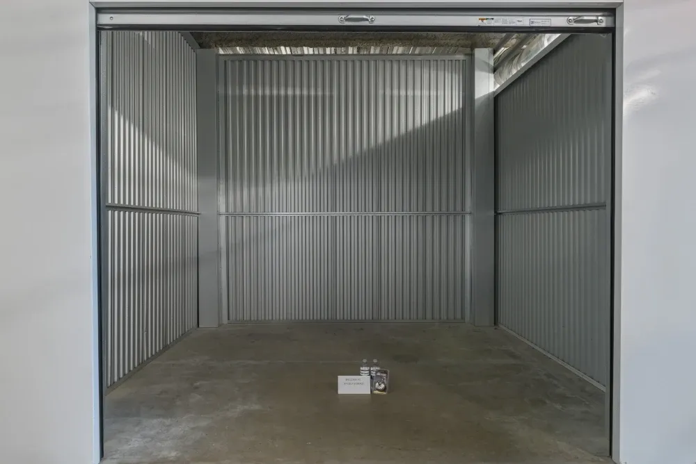 Inside of a climate-controlled storage unit at ATX Self Storage.
