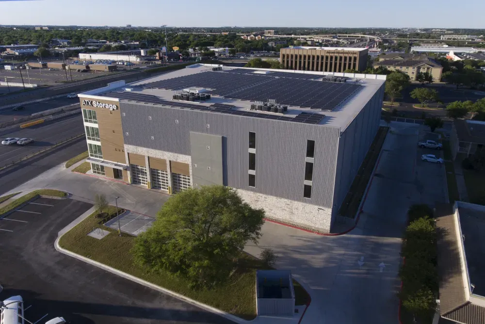 Aerial view of ATX Self Storage facility.