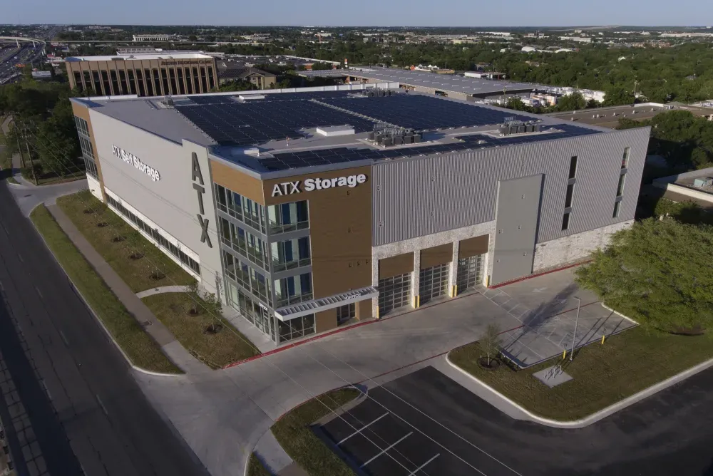Aerial view of ATX Self Storage facility.
