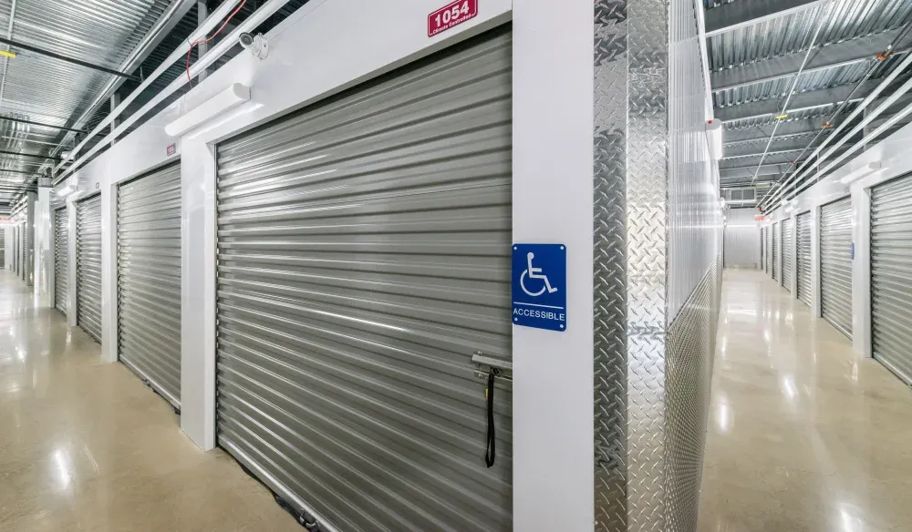 Indoor medium, accessible climate-controlled storage unit at Bergstrom Storage.