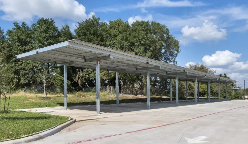 Covered RV, boat, and vehicle storage at Bergstrom Storage.