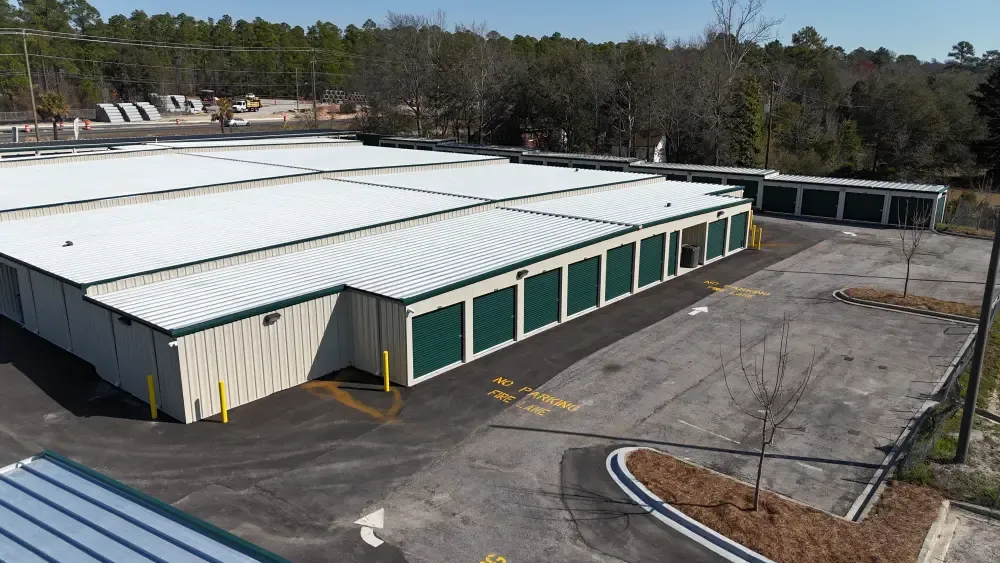 Aerial view of the outdoor storage available at Columbia Self Storage.