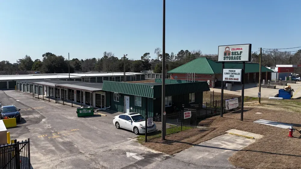 Gated entrance to Columbia Self Storage facility.