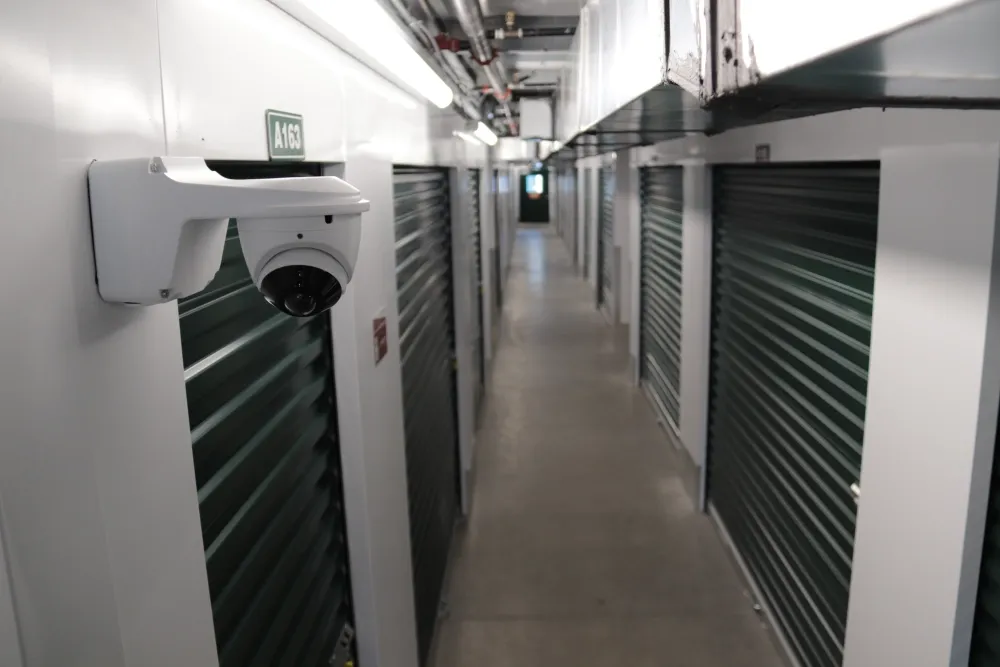 Security camera for indoor storage at Columbia Self Storage.