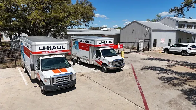 Trucks parked at the Dripping Springs storage facility