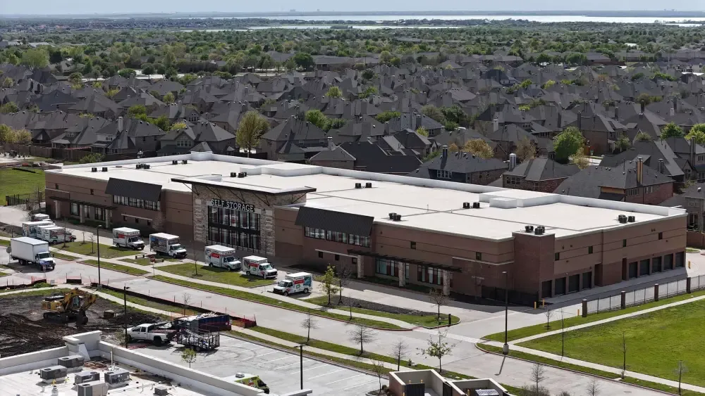 Aerial view of Frisco Self Storage.