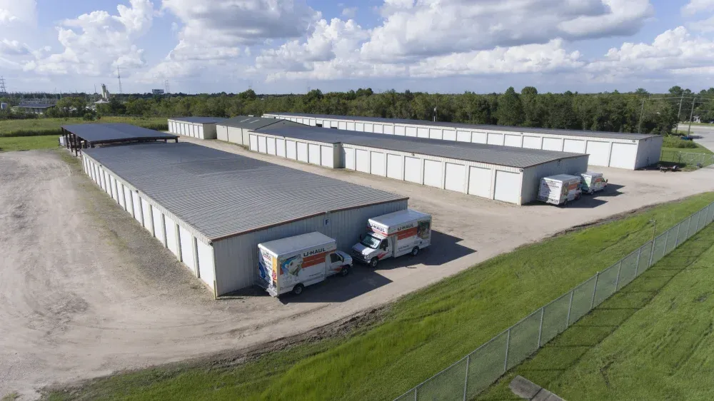 Aerial view capturing the Guardian Storage facility and its surroundings.