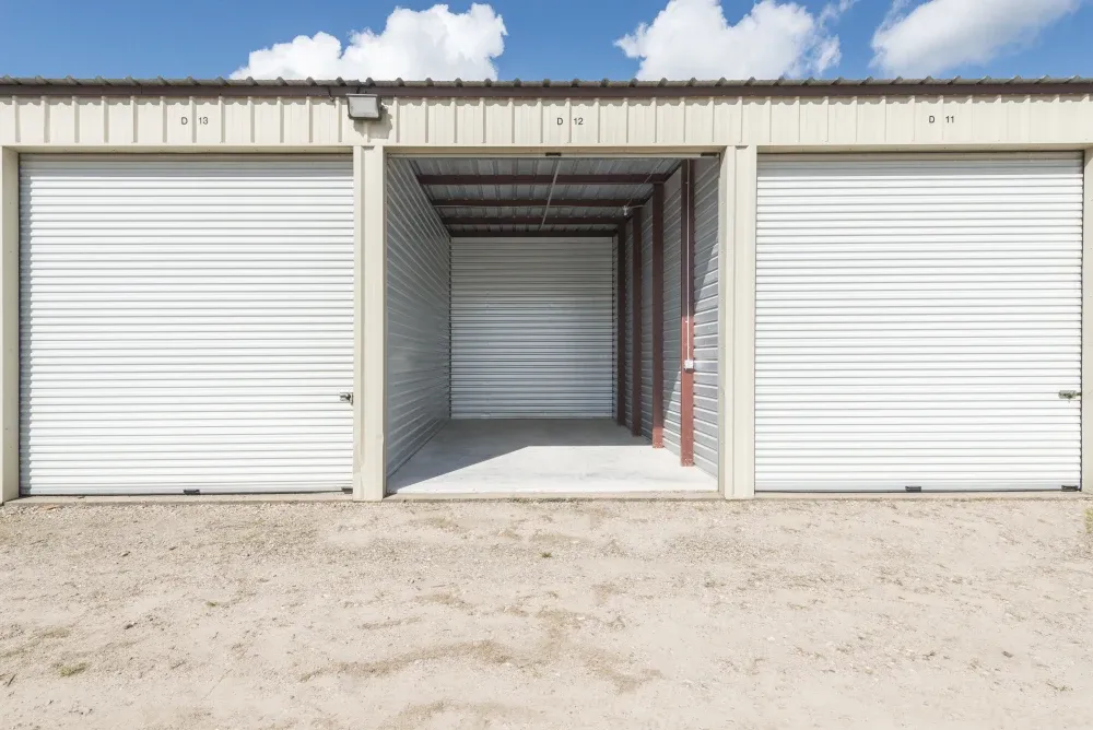 Open outdoor storage unit at Guardian Storage.