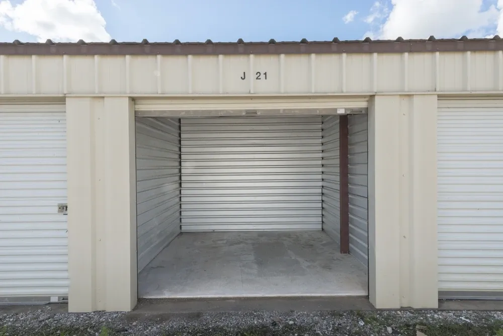 Outdoor storage with roll-up doors at Guardian Storage.