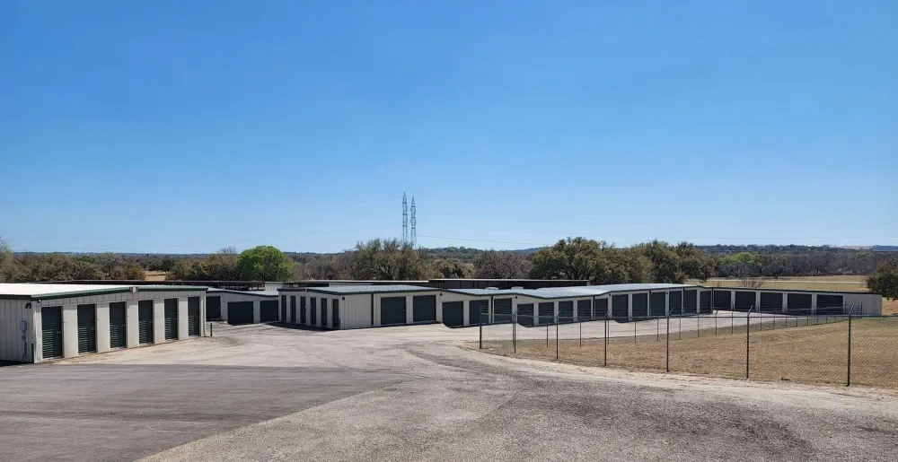Storage buildings and security fencing at Lake Area Storage.