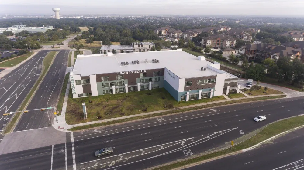 High-angle aerial view of the Lakeline Storage facility.