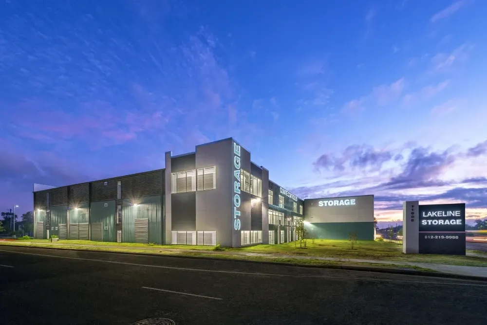 Well-lit outdoor view of Lakeline Storage facility.
