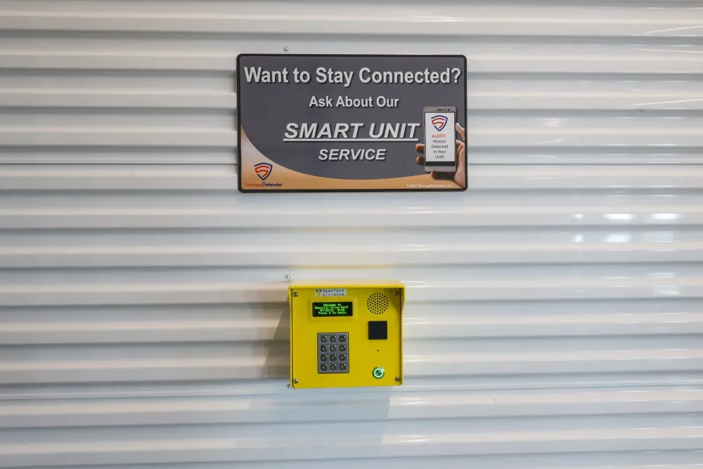Keypad access at Memorial Drive Storage.