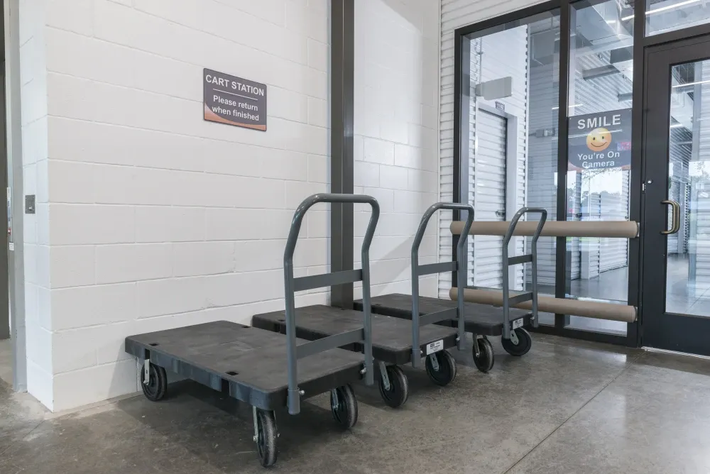 Loading carts at Memorial Drive Storage.