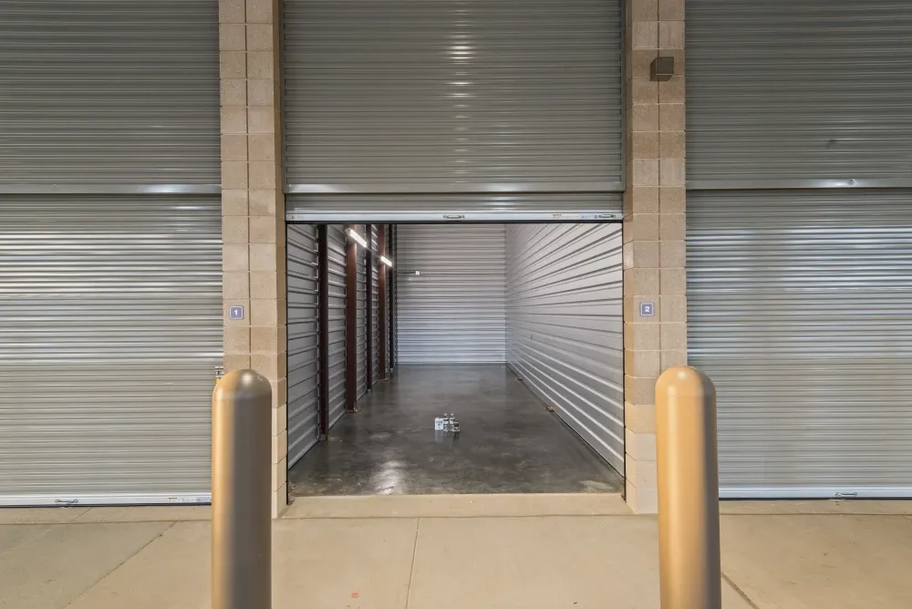 Opened indoor storage unit at Memorial Drive Storage.