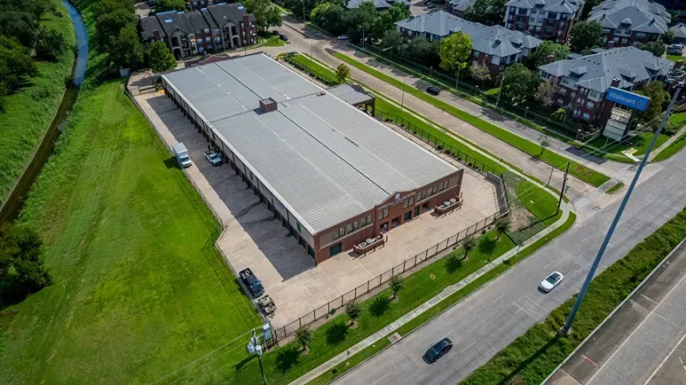 Overheard drone view at the Meyer Park Storage Center