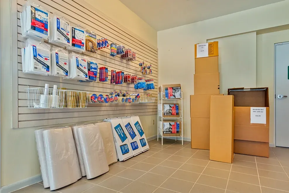 Storage supplies for sale at the Meyer Park Storage Center