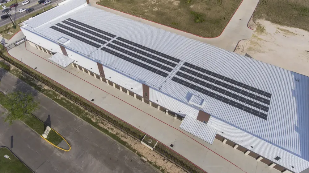 Skyview of roof at the Willow Forest storage facility