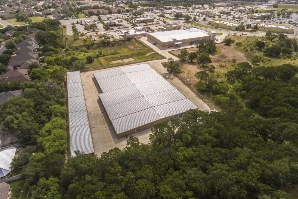 Aerial drone view at Westpointe New Braunfels Self Storage