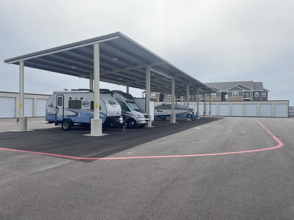 Covered parking area at San Angelo Boat Storage.