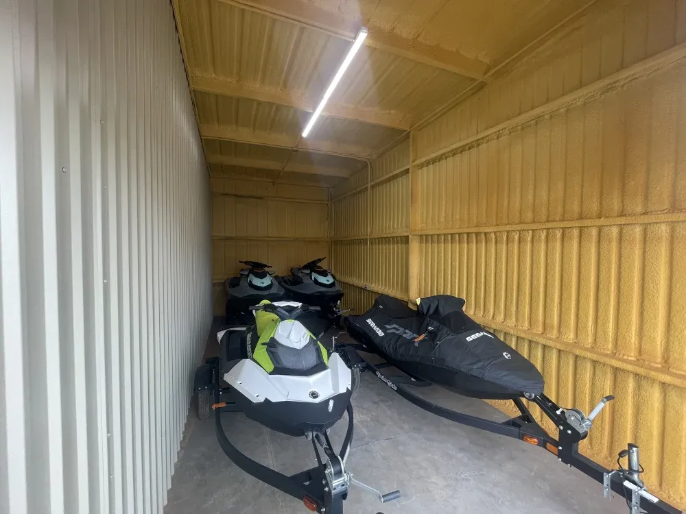 Loaded interior storage unit at San Angelo Boat Storage.