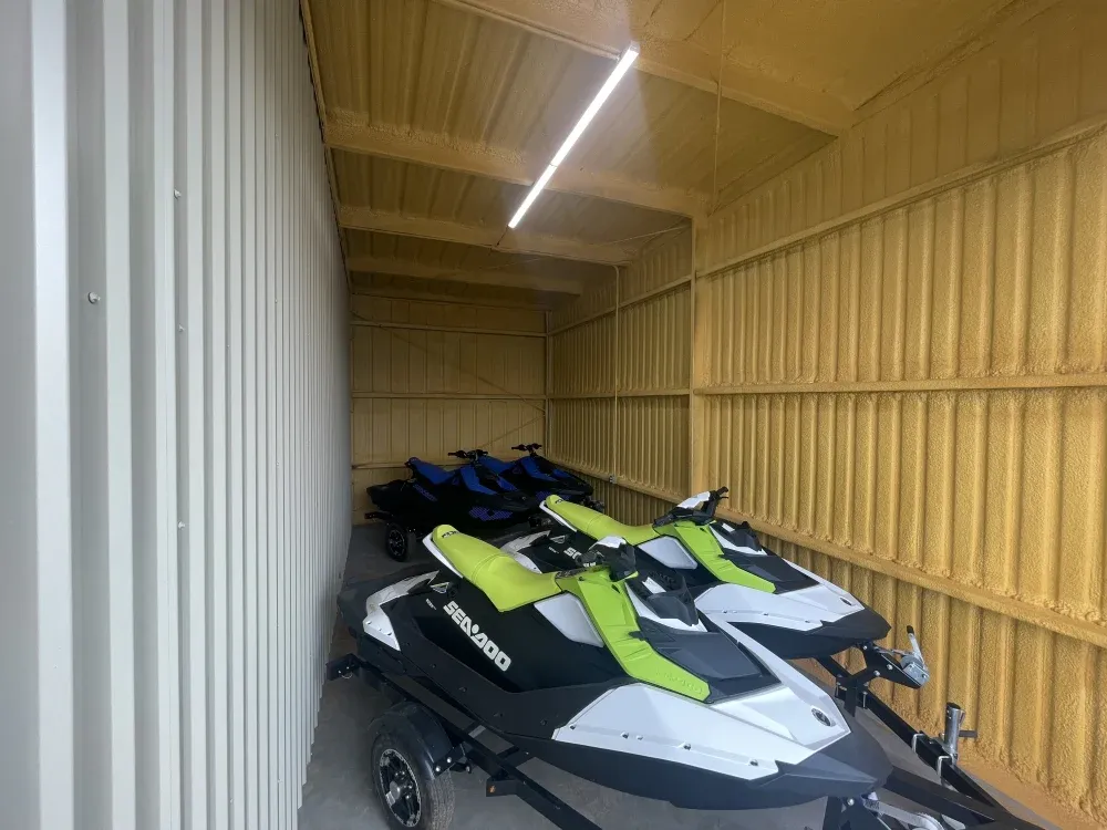 Inside storage unit at San Angelo Boat Storage.