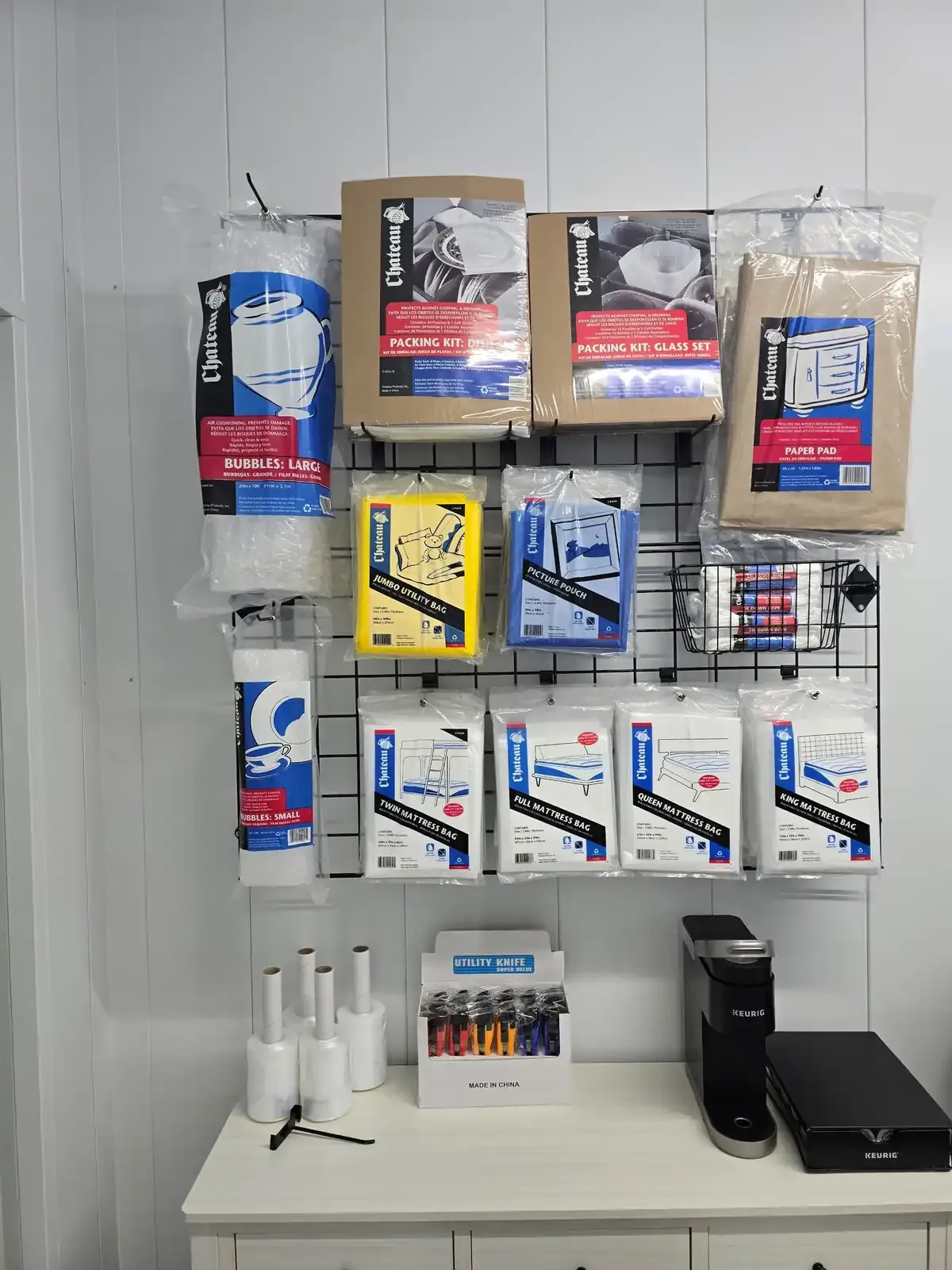 Moving supplies hung on the wall