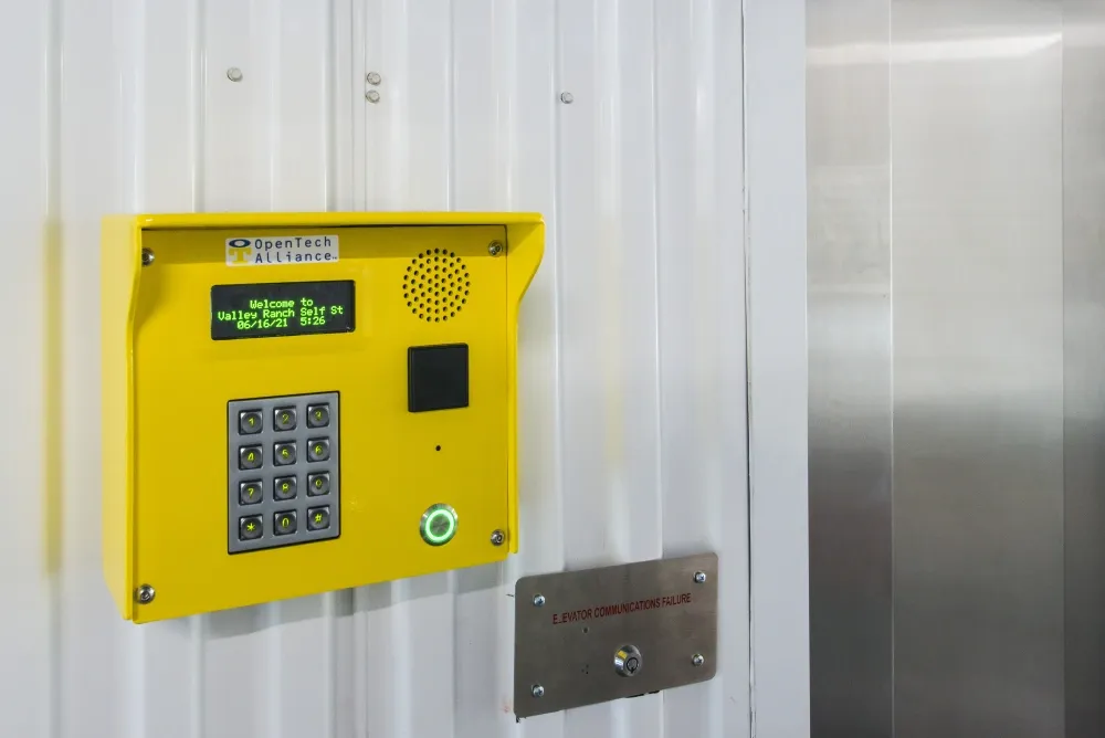 Keypad access entry at Valley Ranch Storage.