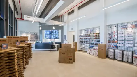 Wide view of packing supplies at Memorial Drive Storage.