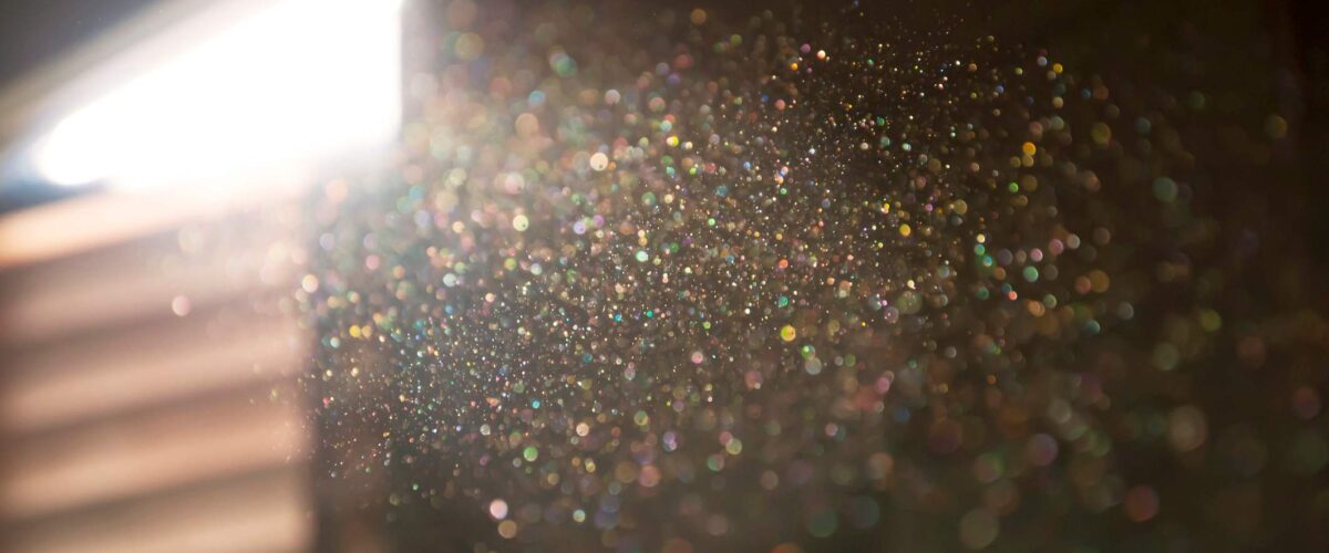 A ray of sunshine illuminates the dust particles in the air.