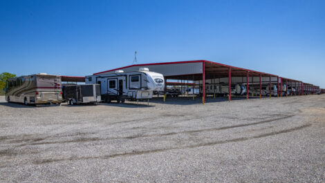 Covered and uncovered RV, trailer, and boat storage at Dry Dock & Lock Aledo.