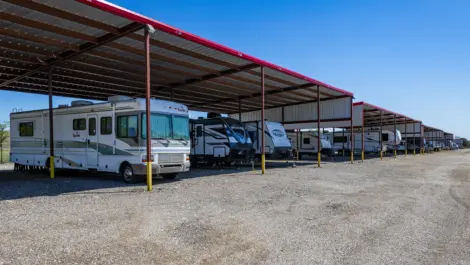 Covered RV, trailer, and boat storage at Dry Dock & Lock Aledo.